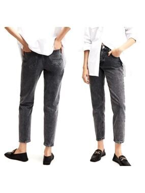 NWT Mango MNG Denim MOM Comfort Jeans High Waist Ankle Washed Black Grey Size 10